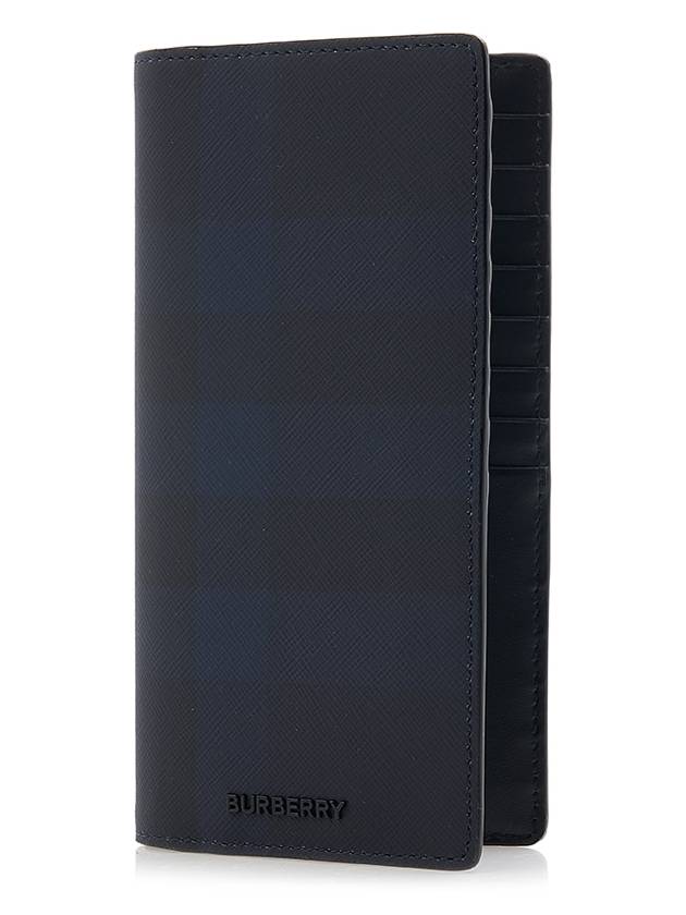 Luxury Burberry Coated Canvas Check Motif Long Wallet Navy