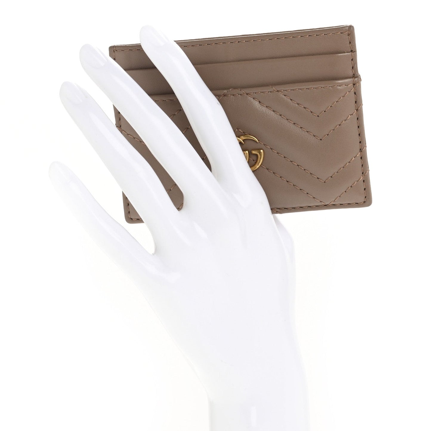 Gucci Calfskin Matelasse GG Marmont Card Holder Porcelain Rose