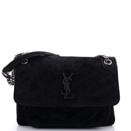 Luxury Saint Laurent Trending 2025 Niki Chain Flap Bag Matelasse Chevron Suede Medium