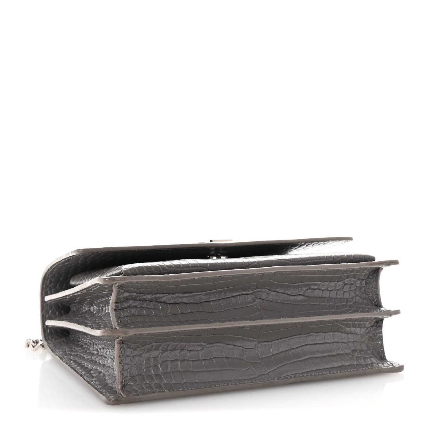 Saint Laurent Calfskin Crocodile Embossed Medium Monogram Sunset Fog