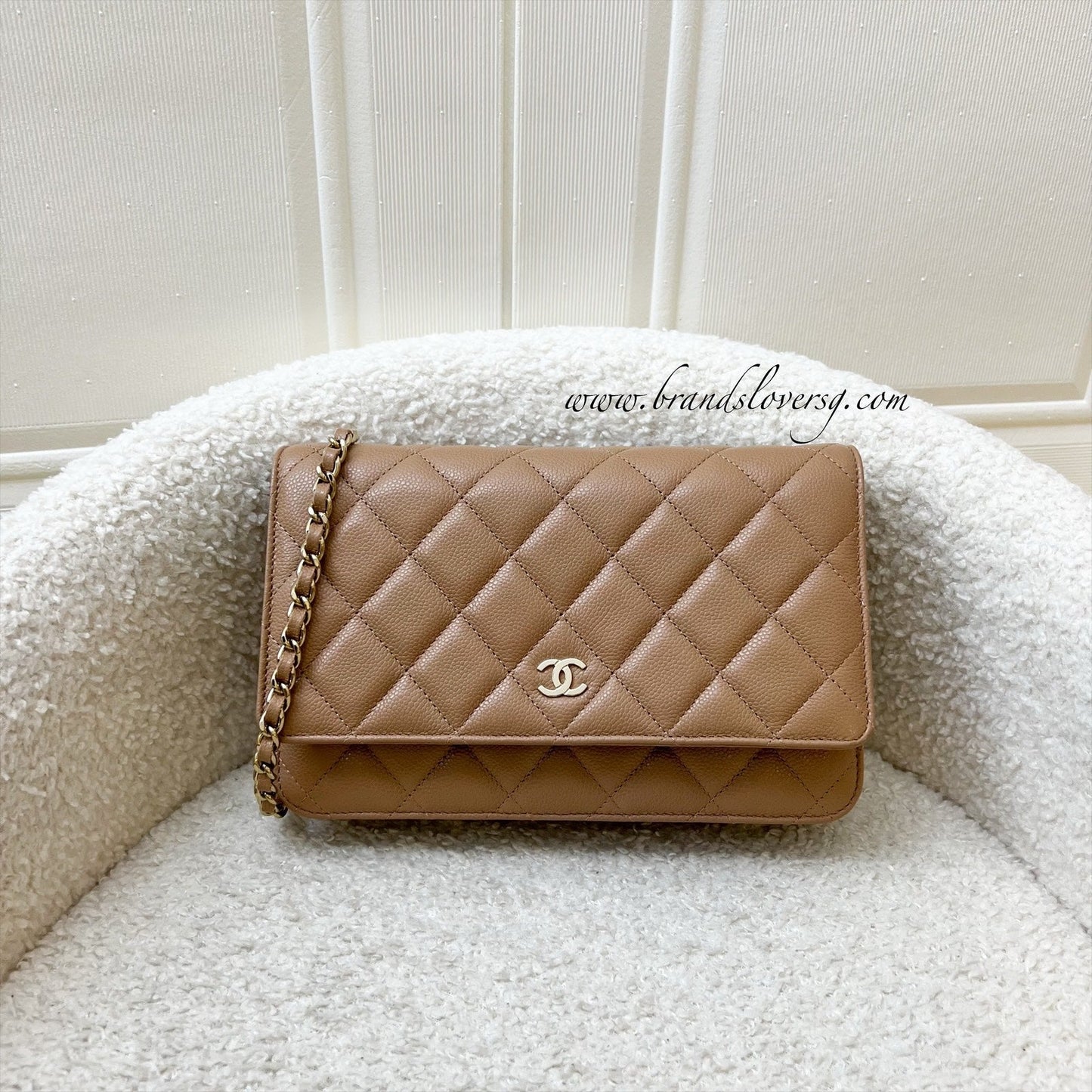 Chanel Classic Wallet on Chain WOC in 23B Dark Beige Caviar and LGHW (Model: AP0250) Crossbody