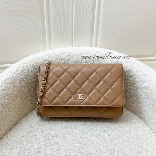 Chanel Classic Wallet on Chain WOC in 23B Dark Beige Caviar and LGHW (Model: AP0250) Crossbody