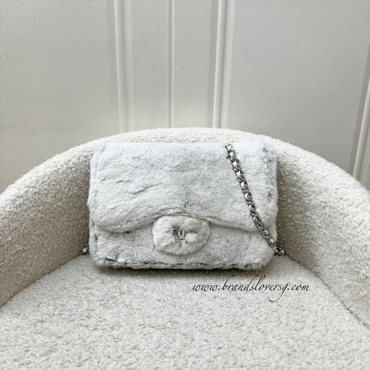 Chanel Wallet on Chain WOC in Shearling, White Leather and SHW Crossbody