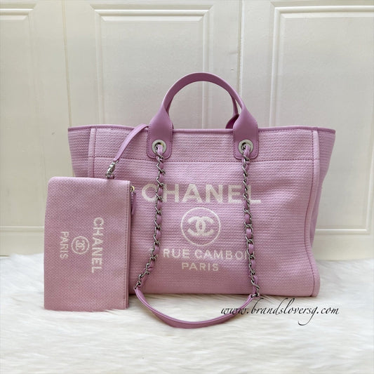 Chanel Medium / Large Deauville Tote in 22S Pink Fabric LGHW