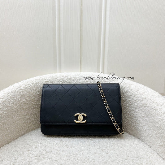 Chanel Seasonal Wallet on Chain WOC in Black Lambskin and LGHW Crossbody