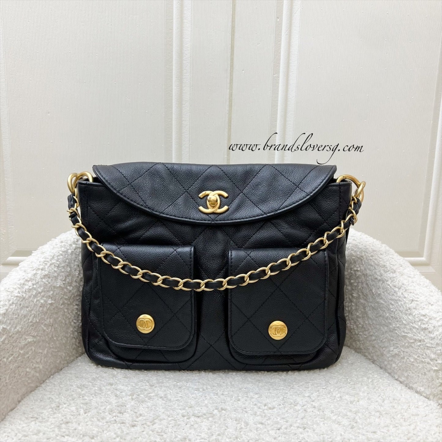 [Local Set - Original Receipt] Chanel 25P Small Hobo Bag in Black Caviar and AGHW (Model: AS5384)