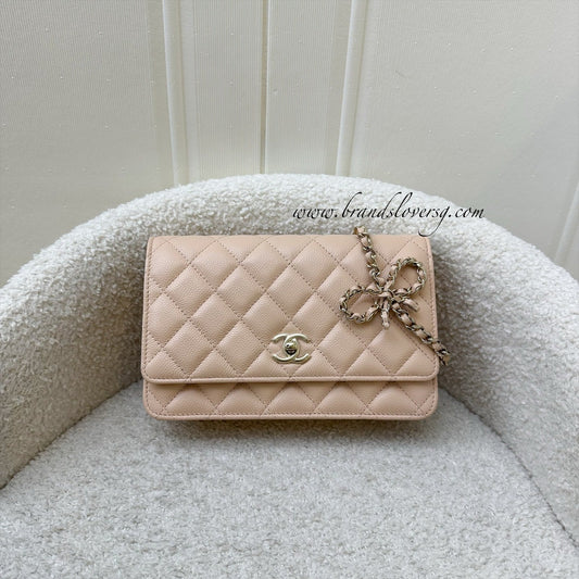 Chanel 23S Ribbon Chain Wallet on Chain WOC in Beige Caviar LGHW Crossbody