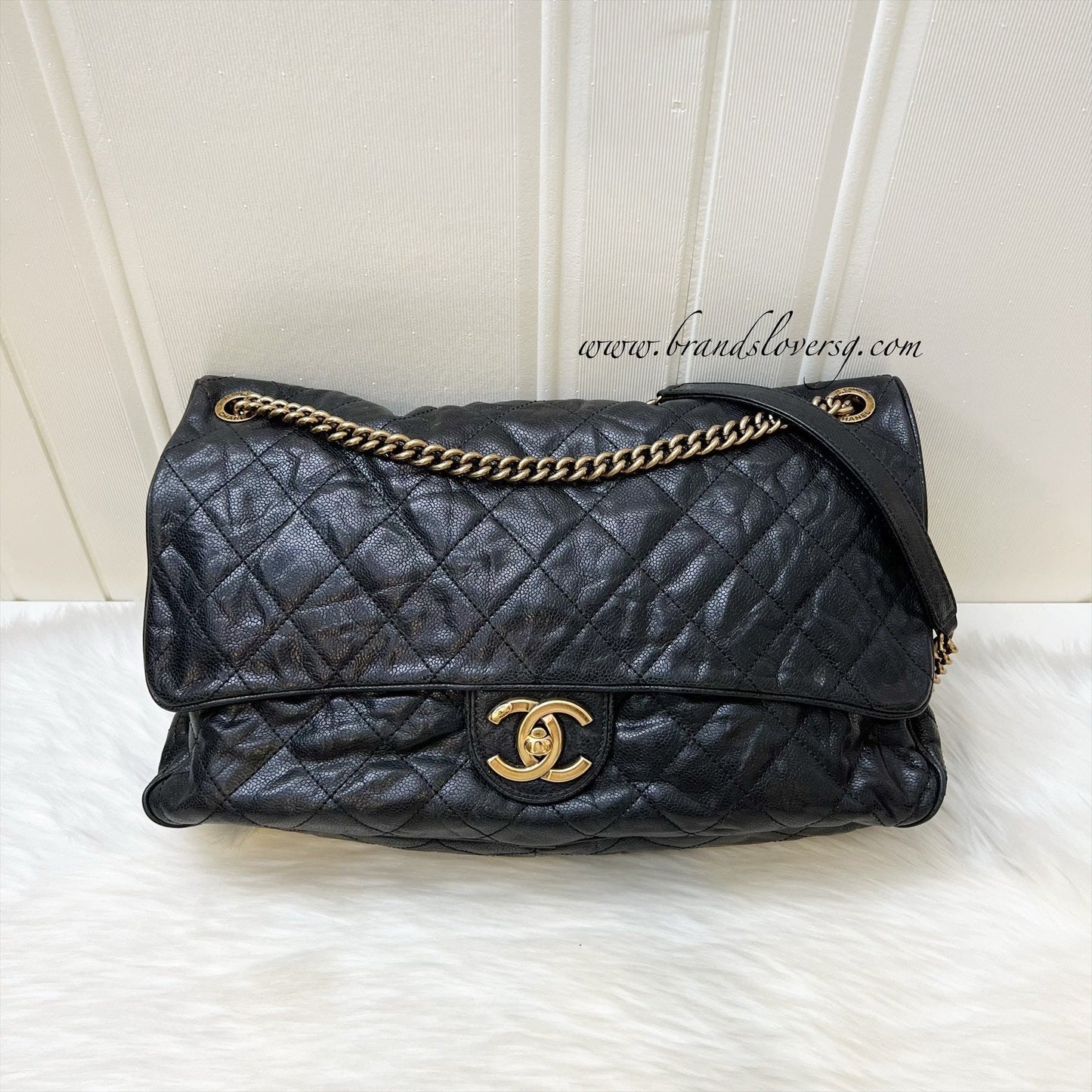 Chanel Shiva Flap Bag in Black Crumpled Caviar and AGHW (Model: A67148)