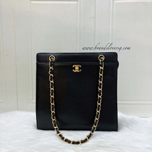 Chanel Tote Bag with CC Turnlock in Black Caviar and 24K Gold Plated HW