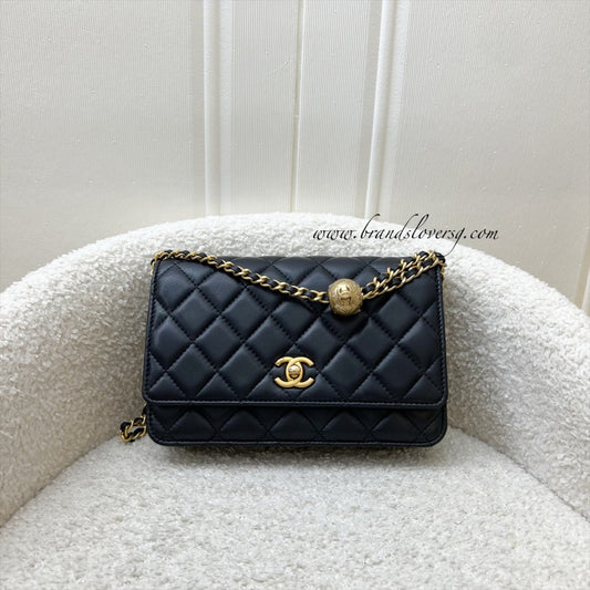 Chanel Pearl Crush Wallet on Chain WOC in Black Lambskin and AGHW (Model: AP1450) Crossbody