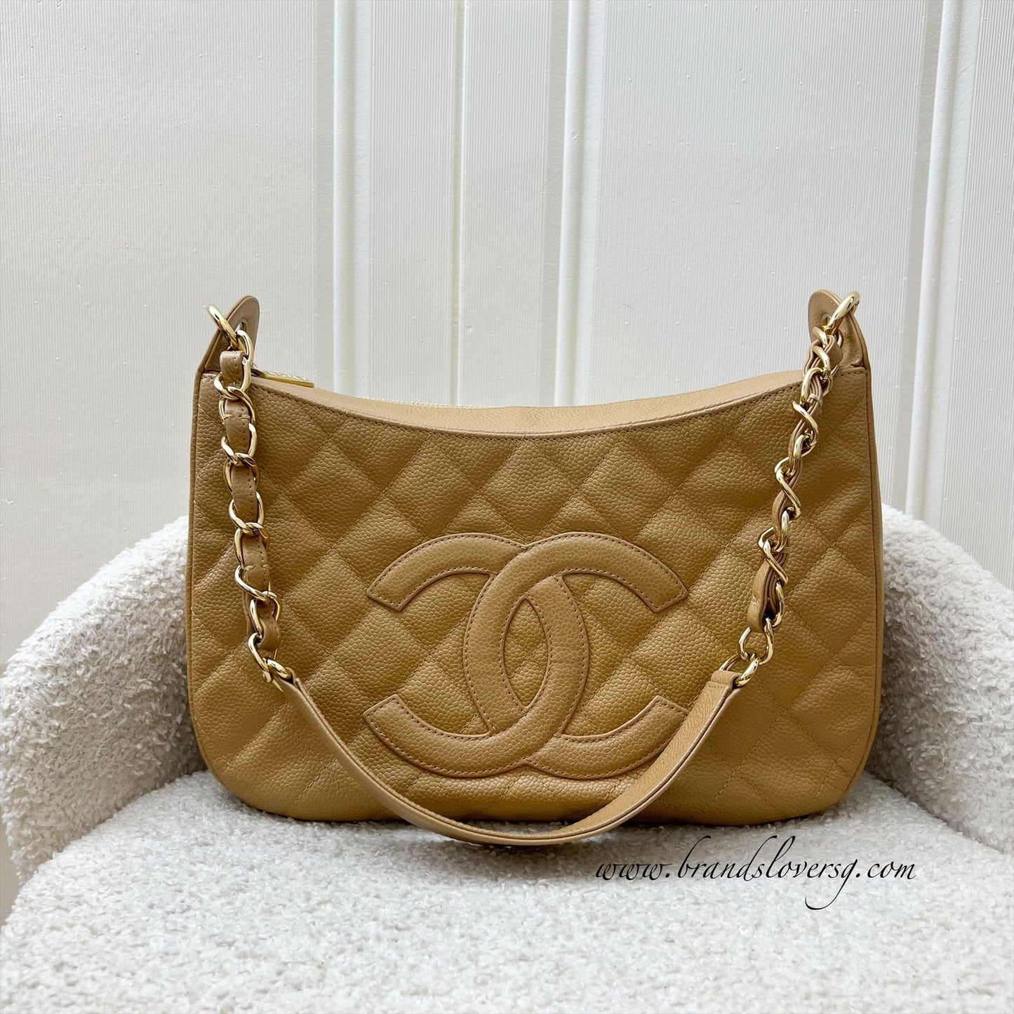 Chanel Half Moon Timeless Hobo in Beige Caviar and GHW Shoulder Bag
