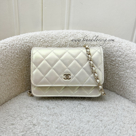 Chanel Mini Wallet On Chain WOC in 20B Iridescent Ivory Lambskin and LGHW (Model: AP1649) Crossbody