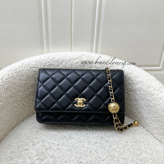 Chanel Pearl Crush Wallet on Chain WOC in Black Lambskin and AGHW (Model: AP1450) Crossbody
