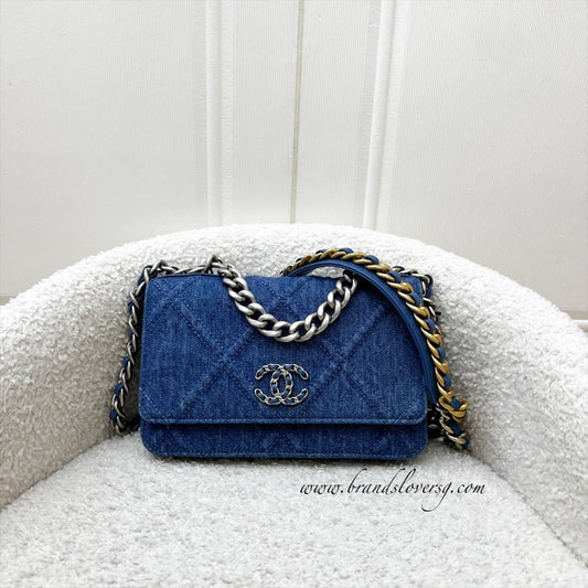 Chanel 19 Wallet on Chain WOC in Dark Blue and SHW Crossbody