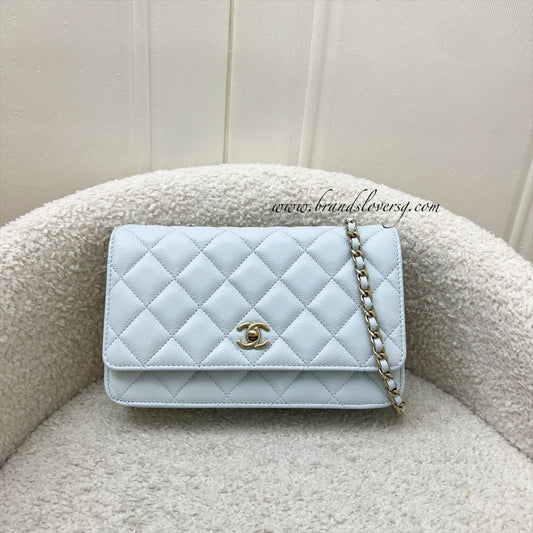 Chanel Classic Wallet on Chain WOC in 25S Baby Blue Caviar and LGHW Crossbody