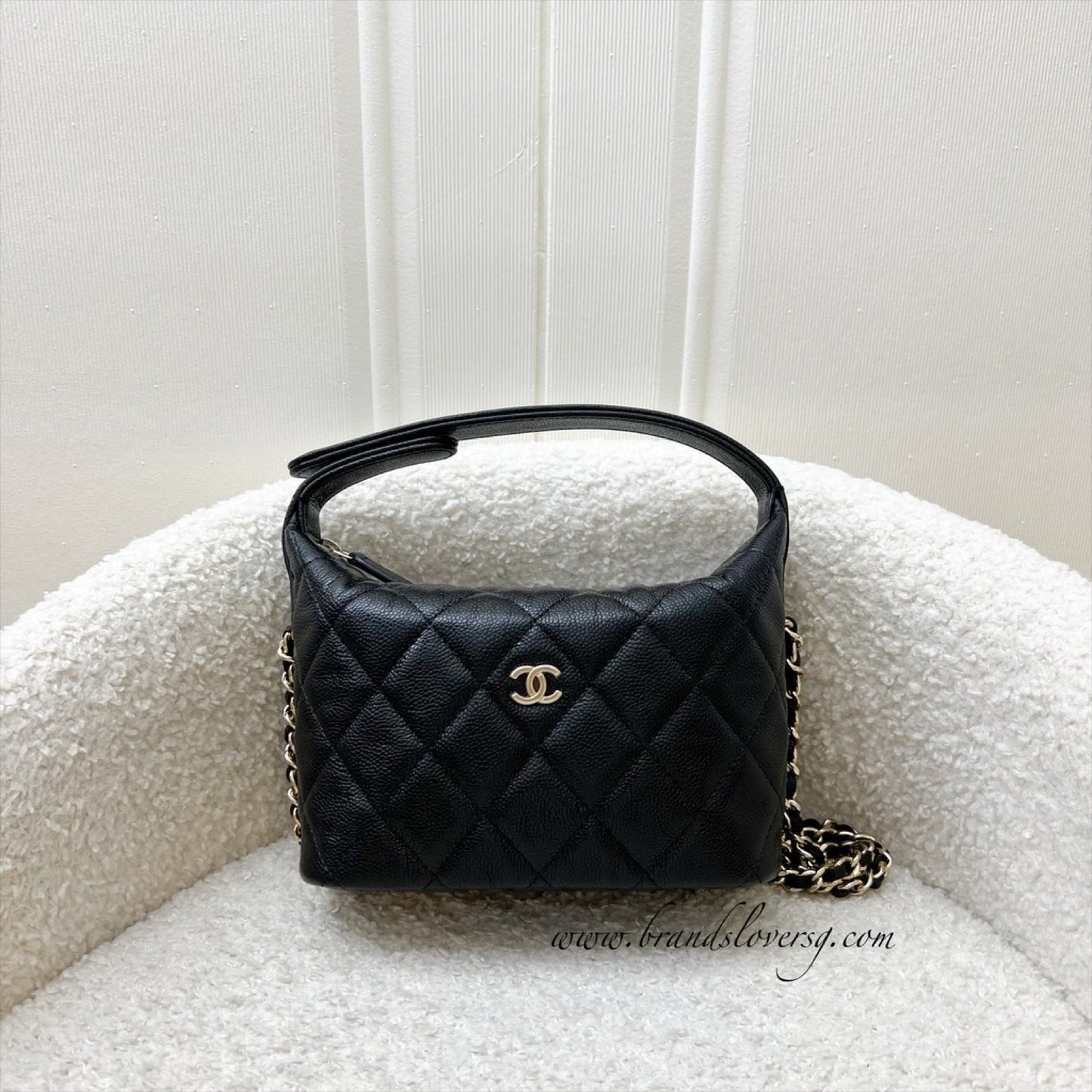 Chanel 25C Quilted Hobo Clutch on Chain in Black Caviar and LGHW (Model: AP4386) Shoulder Bag