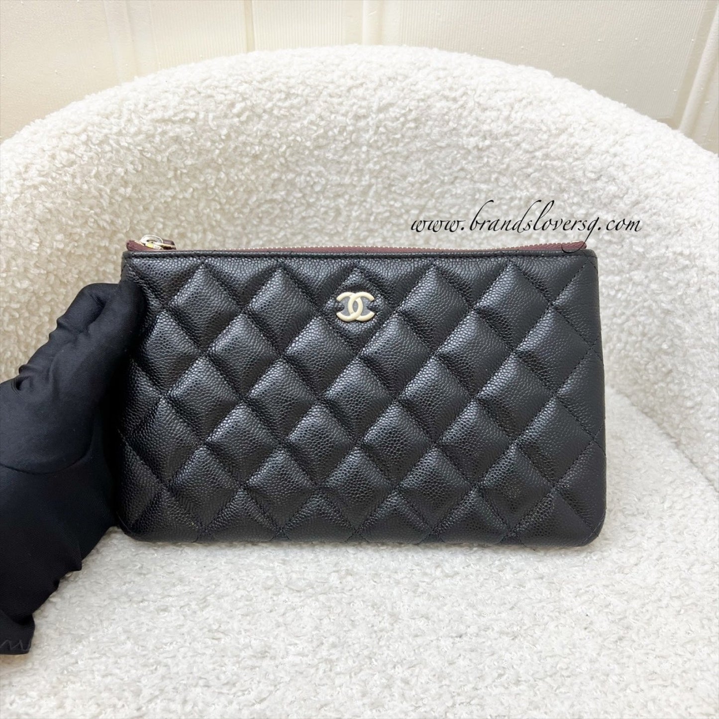 Chanel Classic Small O-Case Pouch in Black Caviar and LGHW Clutch