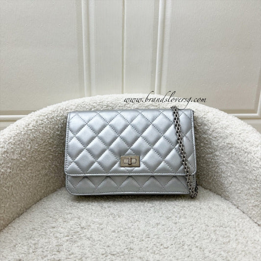 Chanel Reissue Wallet on Chain WOC in Metallic Silver Calfskin and SHW Crossbody