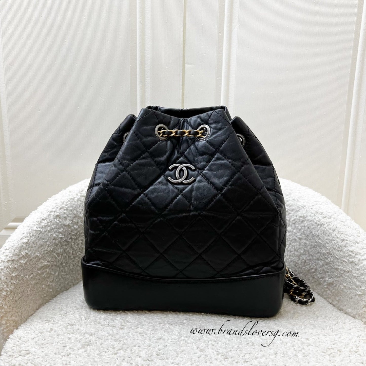 Chanel Small Gabrielle Backpack in Black Distressed Calfskin and 3-Tone HW