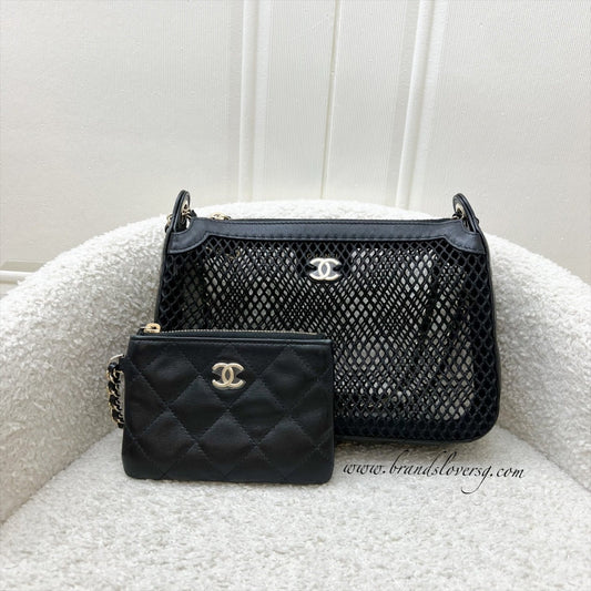 Chanel 25S Clutch on Chain in Black Mesh and LGHW (Model: AP4572)