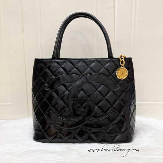 Chanel Medallion Tote in Black Glossy Calfskin and AGHW