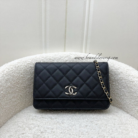 Chanel 23S Wallet on Chain WOC in Black Caviar, Diamantes Studded Logo and SHW (Model: AP3336) Crossbody