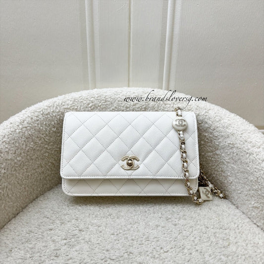 Chanel 25P Wallet on Chain WOC in White Caviar and LGHW (Model: AP4299) Crossbody