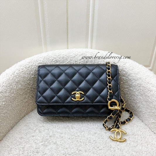 Chanel 23B Adjustable Chain Wallet On Chain WOC in Iridescent Black Caviar and AGHW (AP3479) Crossbody