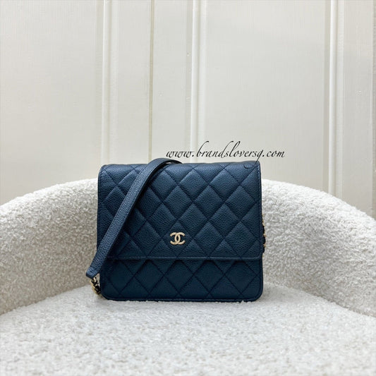 Chanel Square Wallet on Chain WOC in Metallic Blue Caviar and LGHW (Model: A84310) Crossbody