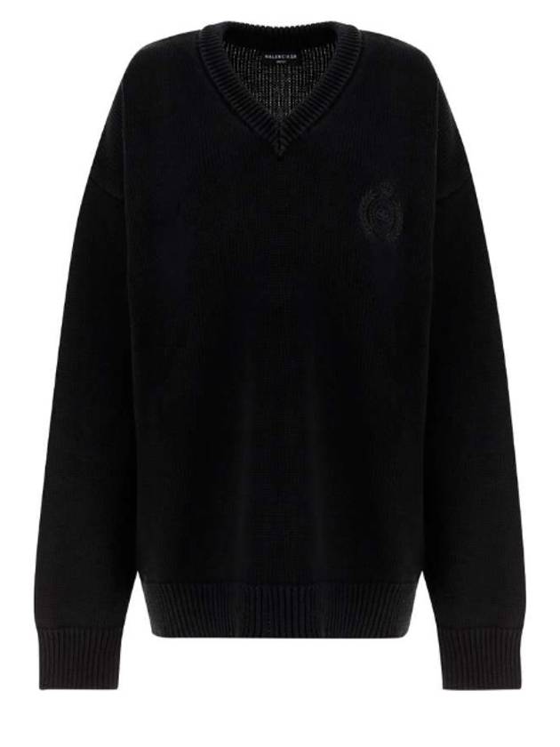 Luxury Balenciaga Trending 2026 Men's Back Logo V-Neck Knit Top Black