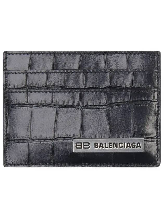 Luxury Balenciaga Trending 2026 BB Logo Metal Tab Crocker Card Wallet Drak Grey