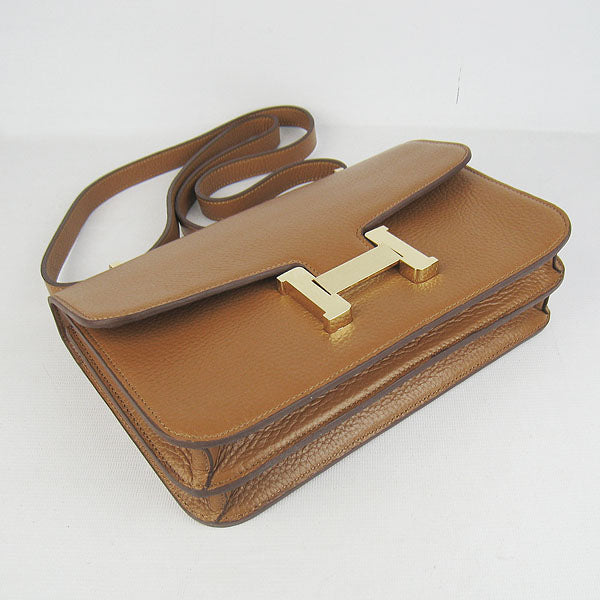 Luxury Hermes calf Leather Message Bag H020 light coffee golden