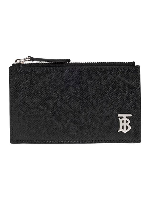 Luxury Burberry TB Logo Zipper Calfskin Card Wallet Black