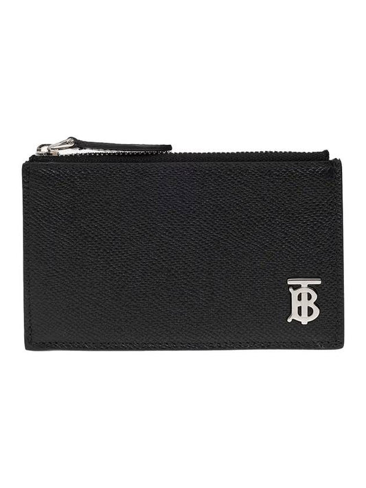 Luxury Burberry TB Logo Zipper Calfskin Card Wallet Black