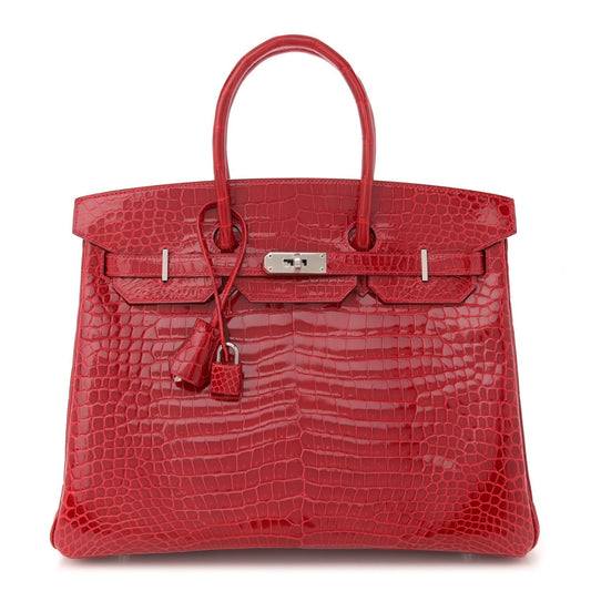 Hermes Shiny Porosus Crocodile Birkin 35 Rouge Casaque