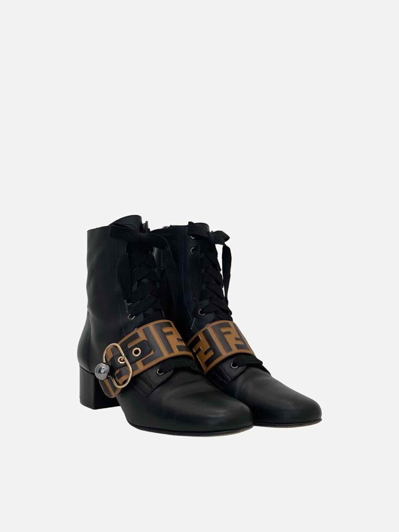 FENDI Lace Up Black FF Motif Size EU 39 Ankle Boots