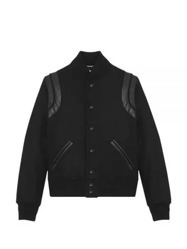 Luxury Saint Laurent Trending 2025 Men's Teddy Light Wool Stadium Bomber Jacket Black