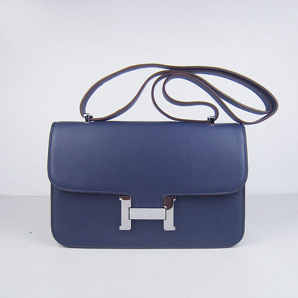 Luxury Hermes calf Leather Message Bag H020 dark blue silver