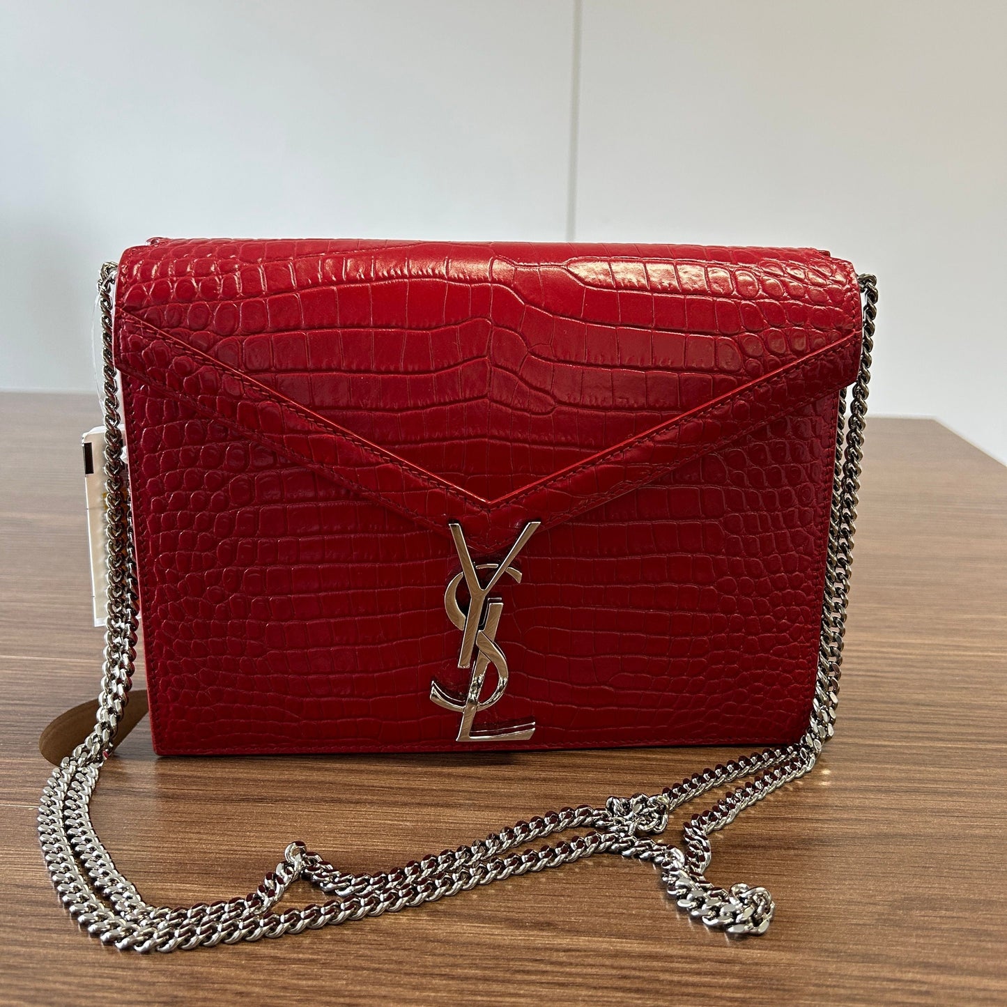 SAINT LAURENT Calfskin Crocodile Embossed Monogram LB121411