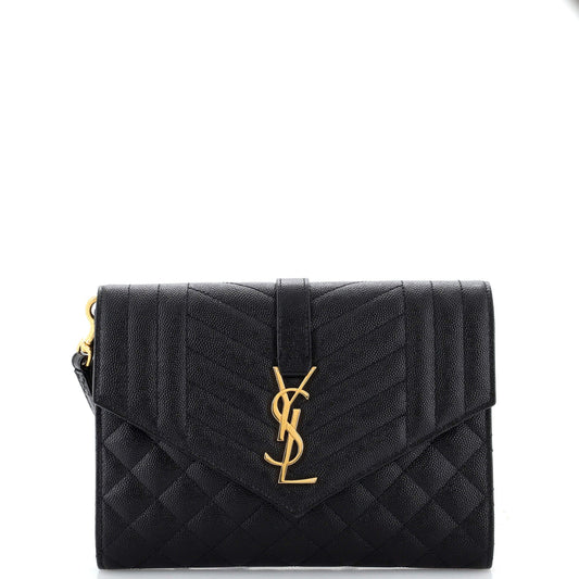 Luxury Saint Laurent Trending 2025 Classic Monogram Envelope Wristlet Clutch Mixed Matelasse Leather