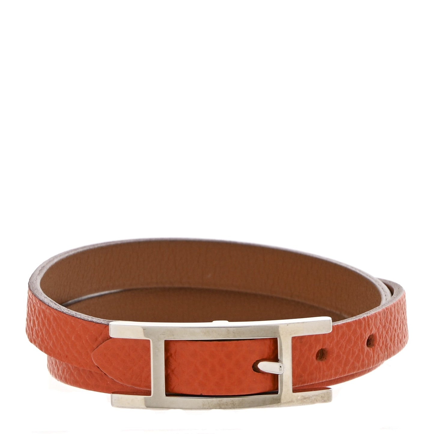 Hermes Epsom Swift Behapi Double Tour Reversible Bracelet XS Orange Gold