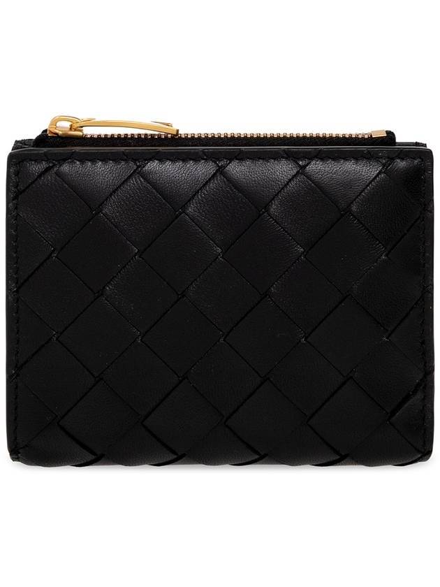 Luxury Bottega Veneta Intrecciato Zipper Small Half Wallet Black