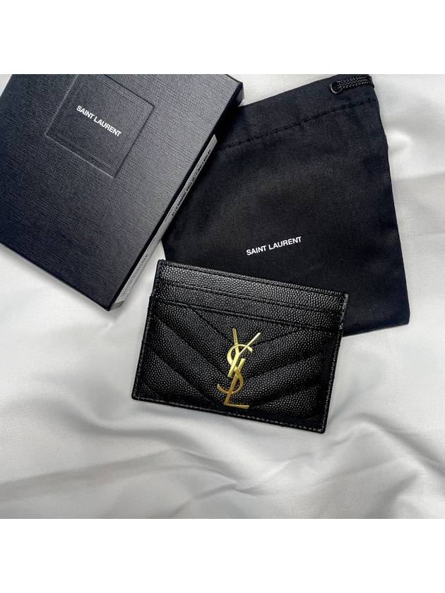 Luxury Saint Laurent Trending 2025 Gold Hardware Matelasse Caviar Leather Card Wallet Black