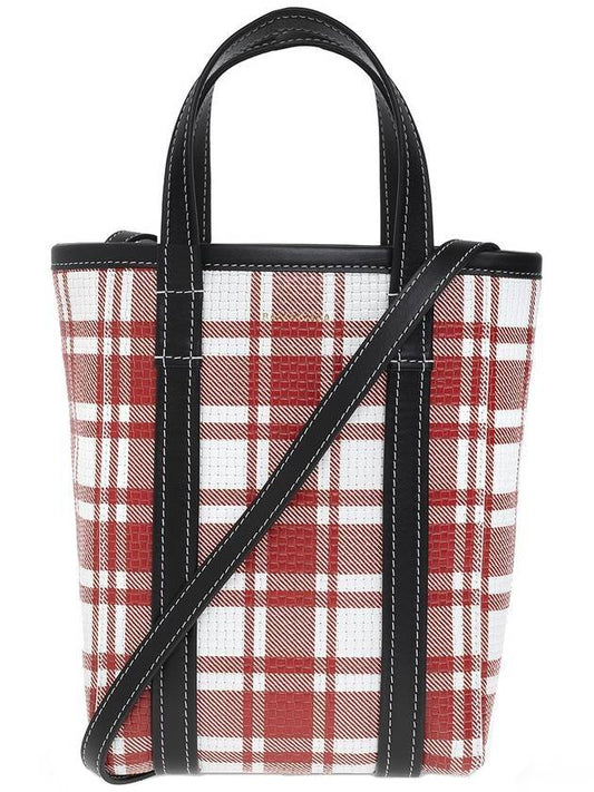 Luxury Balenciaga Trending 2026 Check Barbes Small North South Shopper Tote Bag Red