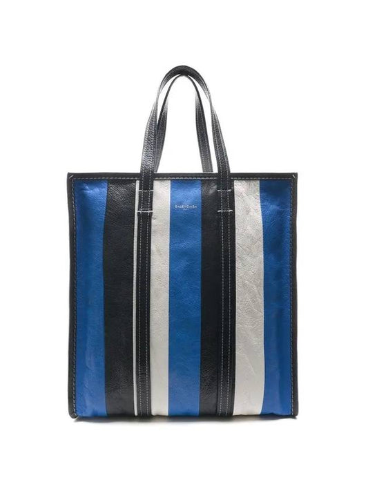 Luxury Balenciaga Trending 2026 Bazar Striped Shopper Medium Tote Bag Blue