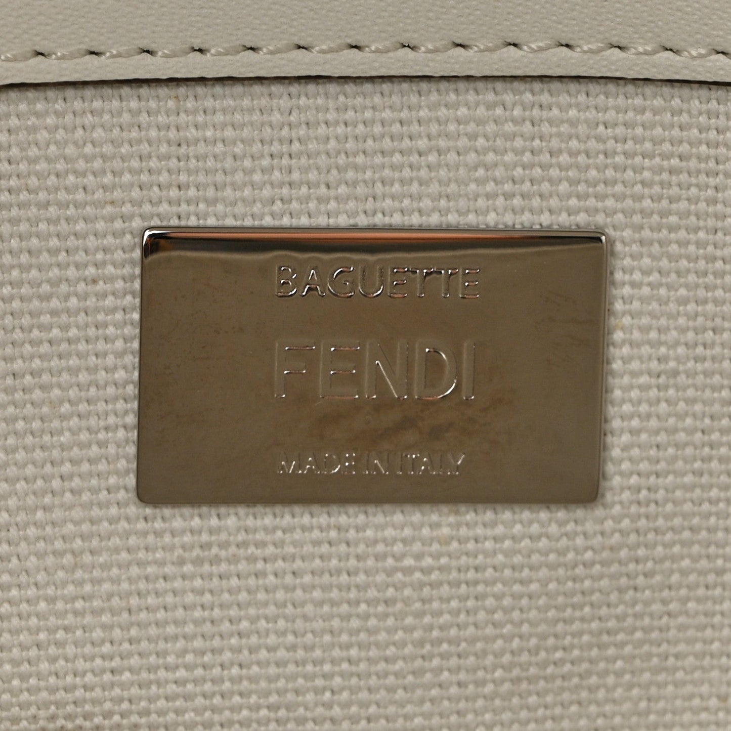 Fendi Canvas Vitello King FF Embroidered Baguette White Black