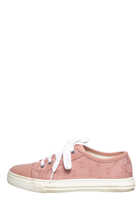 Gucci Pink Canvas GG Lace Up Sneakers SZ 35.5