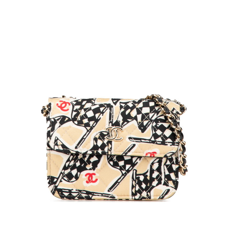 Chanel Matelasse Checker Flag Coco Mark Cotton Leather Shoulder Bag Classic Flap