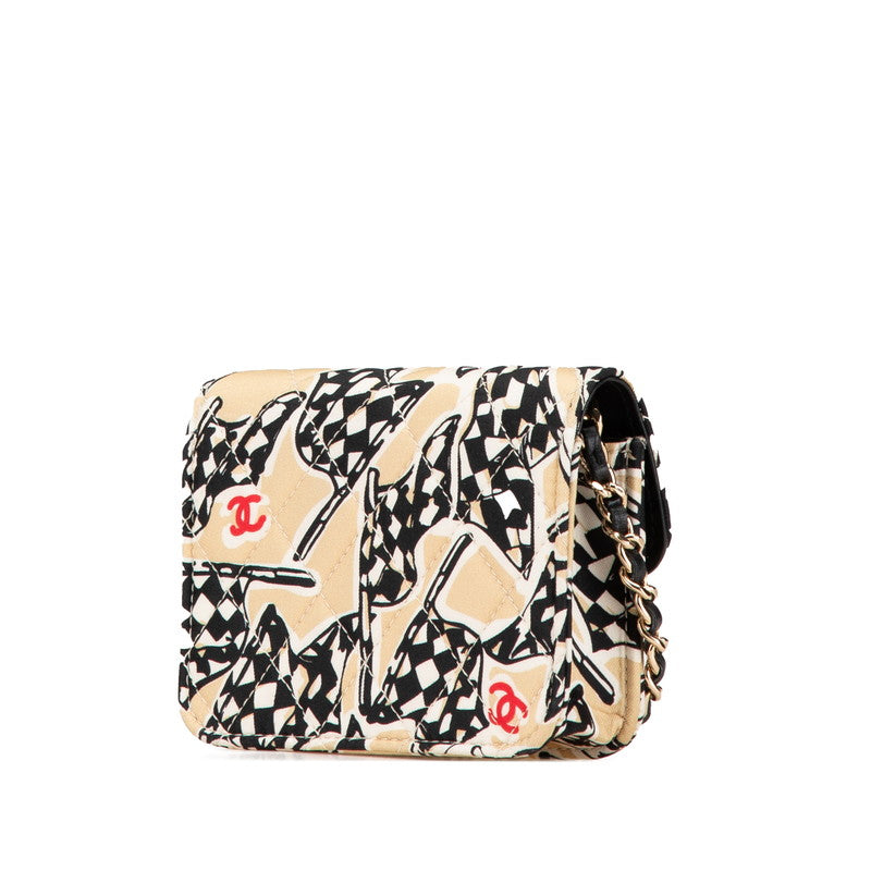 Chanel Matelasse Checker Flag Coco Mark Cotton Leather Shoulder Bag Classic Flap