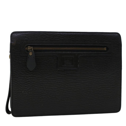 Luxury BurberrySs Clutch Bag Leather Black Auth ep1119